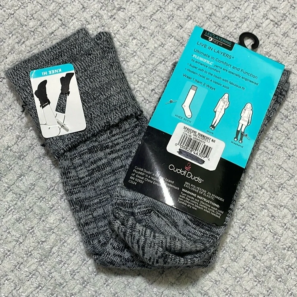 NWT’s Ladies Cuddl Duds Knee High Socks Spacedye Turncuff Graphite Size 4-10